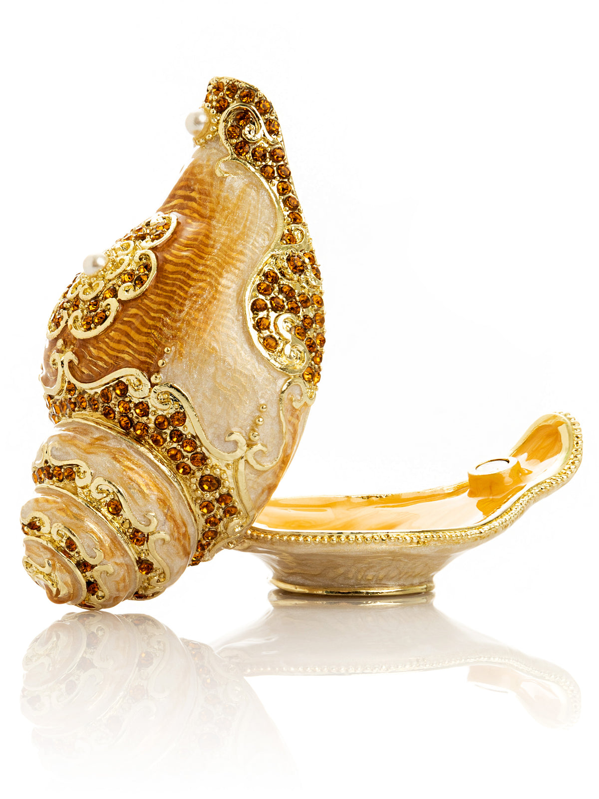 Elegant Gold & Crystal Seashell Trinket Box