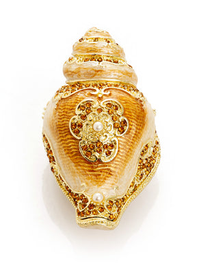 Elegant Gold & Crystal Seashell Trinket Box