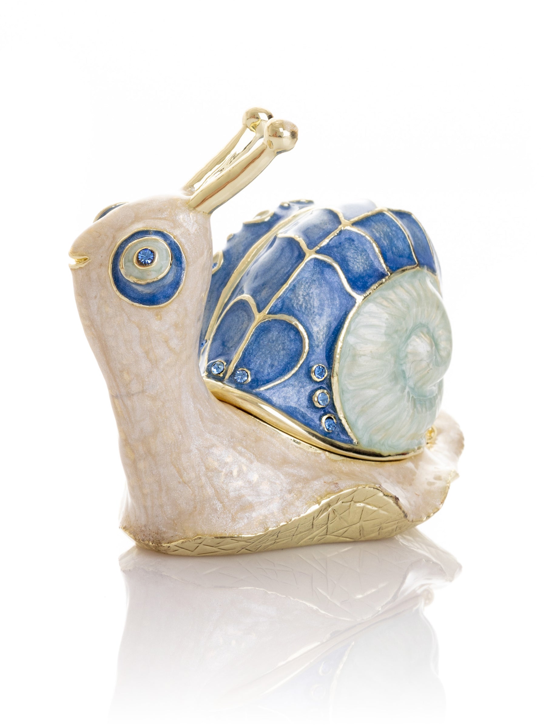 Keren Kopal Gold & Blue Jeweled Snail Trinket Box