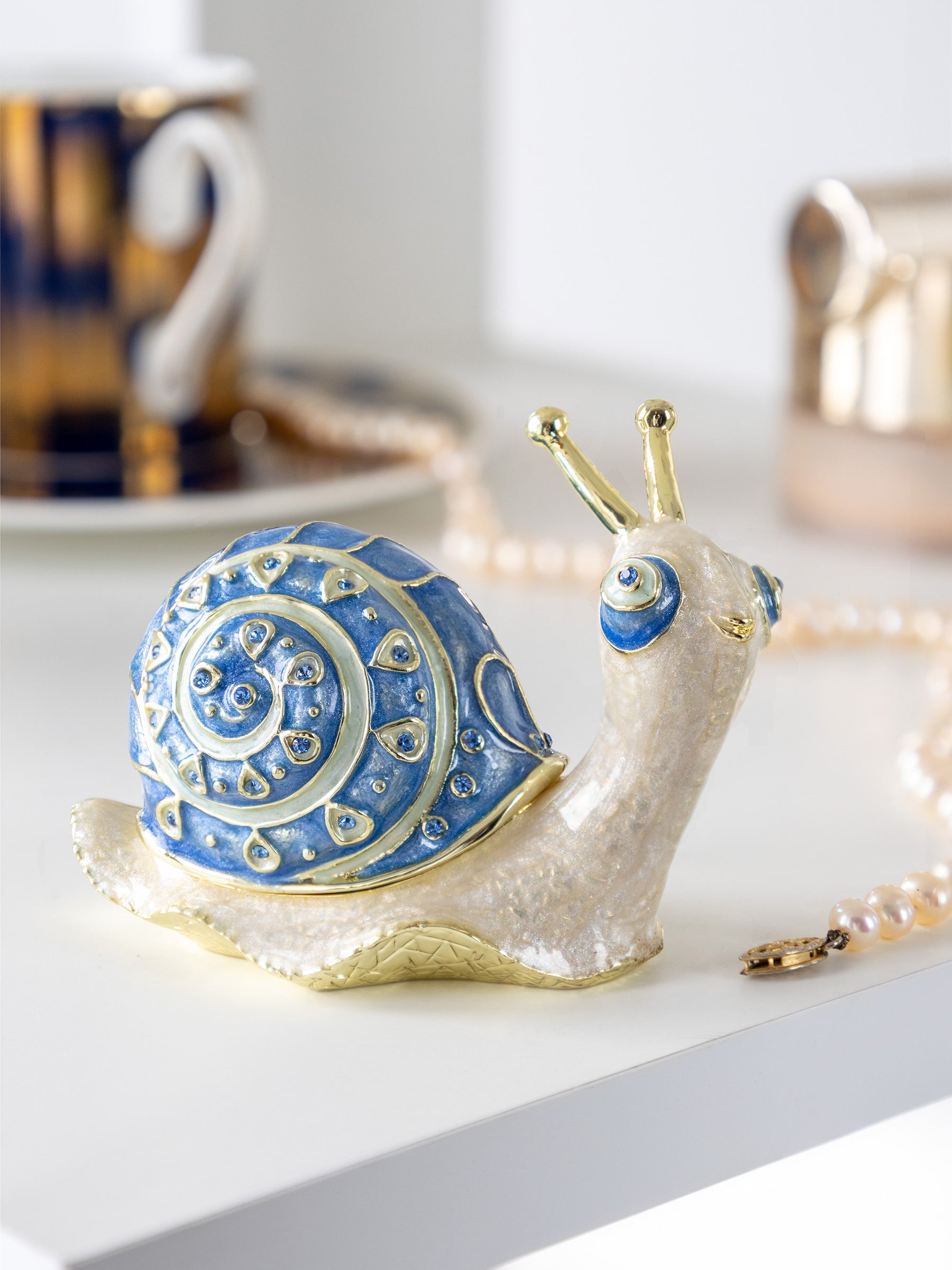 Gold & Blue Jeweled Snail Trinket Box