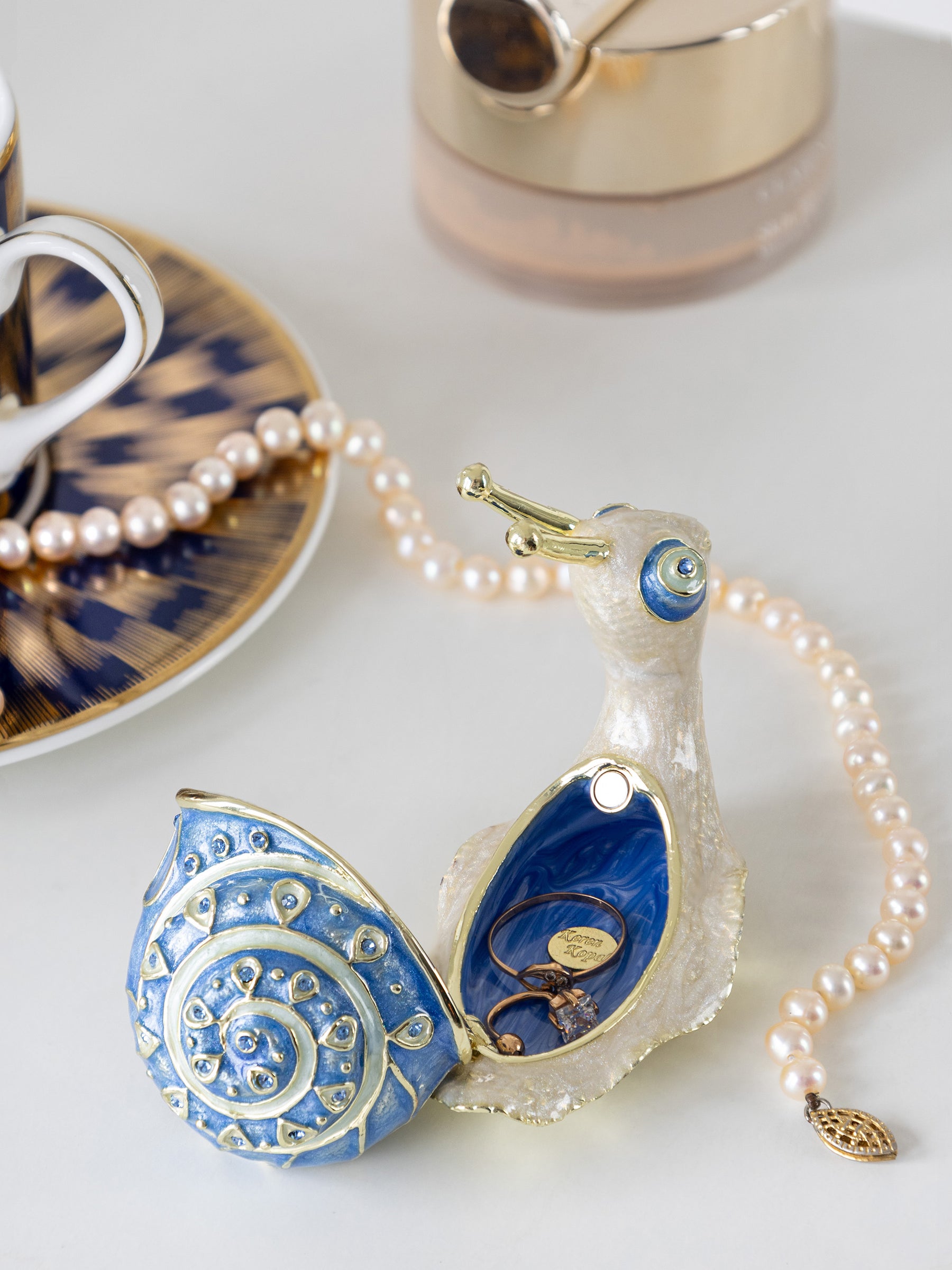 Gold & Blue Jeweled Snail Trinket Box