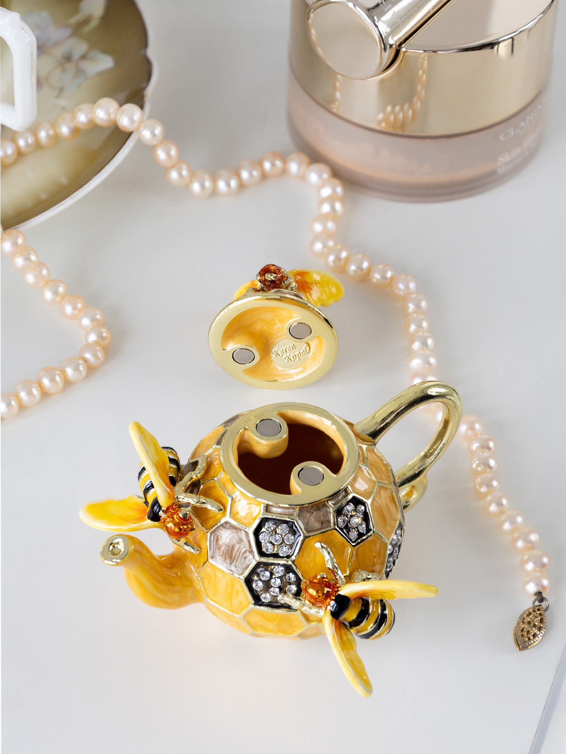 Bee & Honeycomb Teapot Trinket Box by Keren Kopal