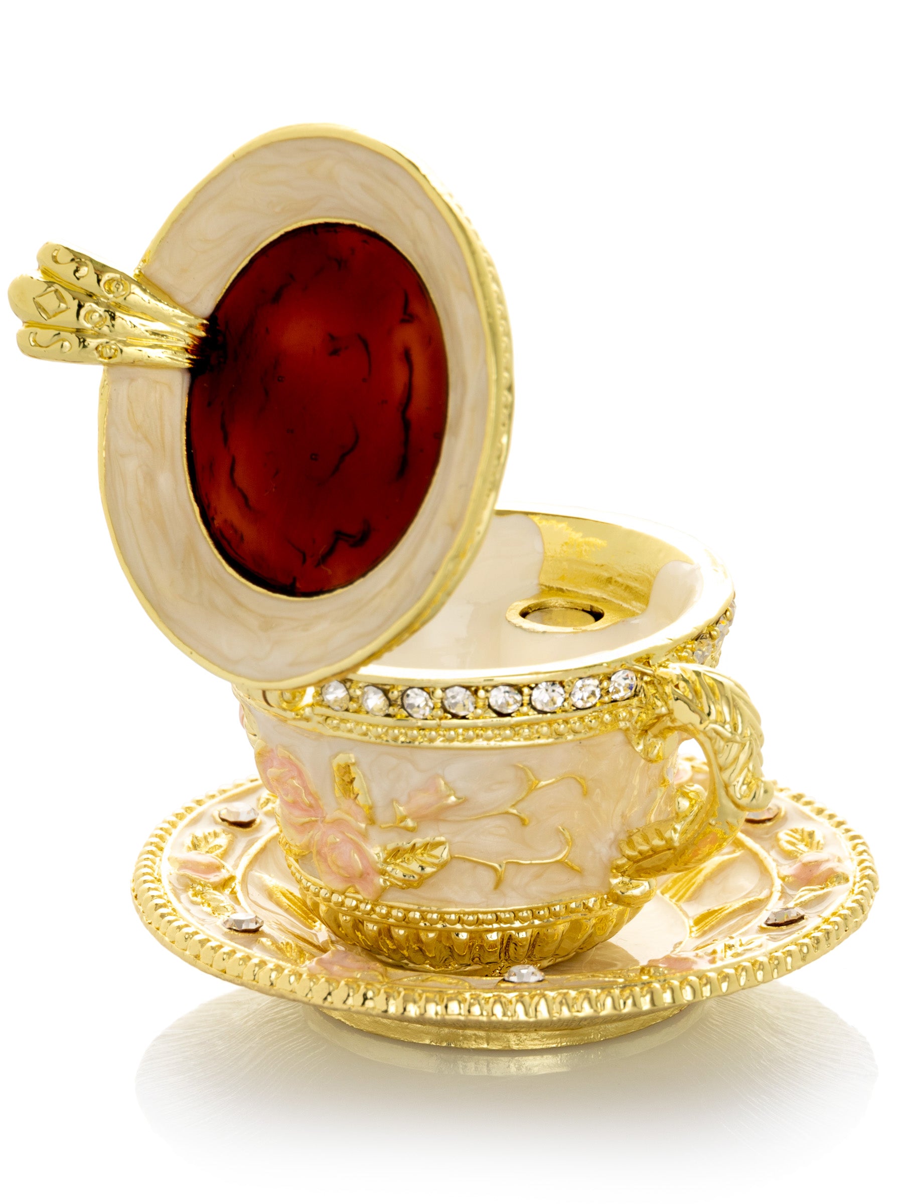 Golden Tea Cup with Pink Roses