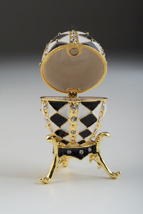 Black and White Faberge Egg with Gold Necklace Inside