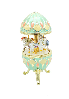 Green Musical Carousel with Royal Horses Easter Egg Keren Kopal