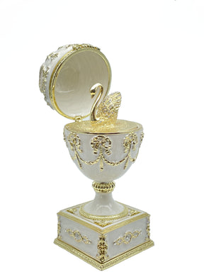 White Faberge Egg with Swan Inside Easter Egg Keren Kopal