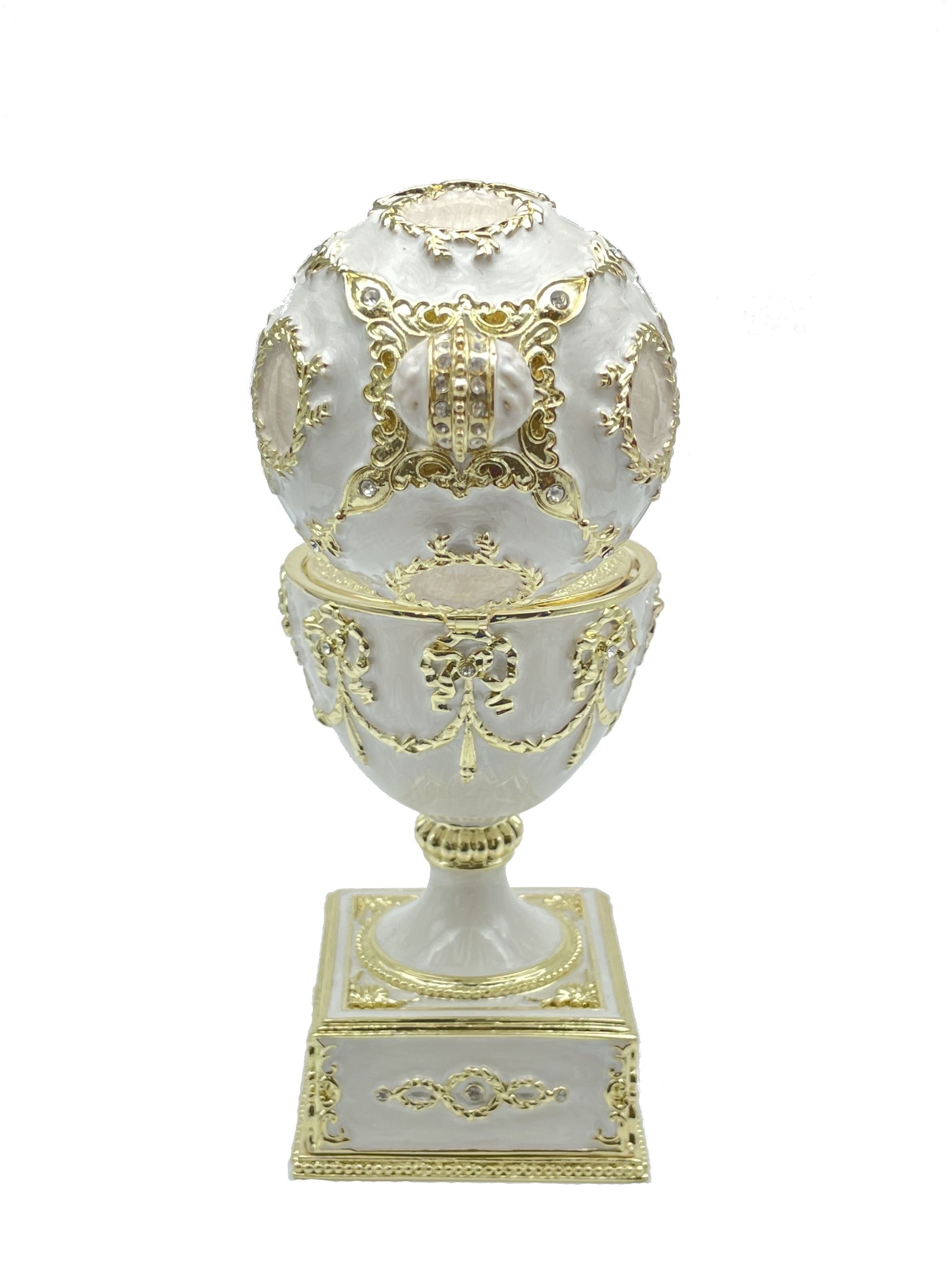 White Faberge Egg with Swan Inside Easter Egg Keren Kopal