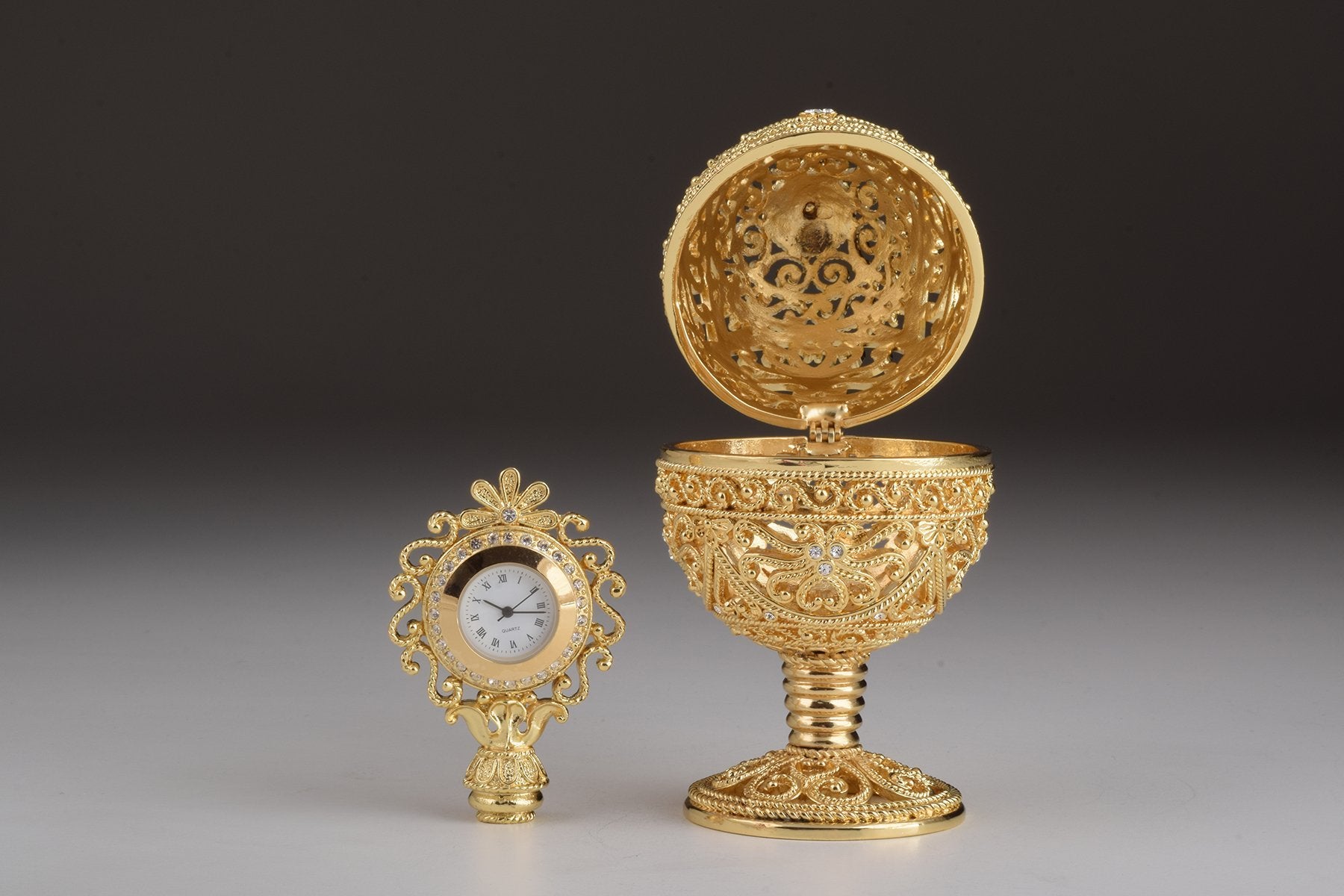 Keren Kopal Gold Faberge Egg with Clock Inside  119.00