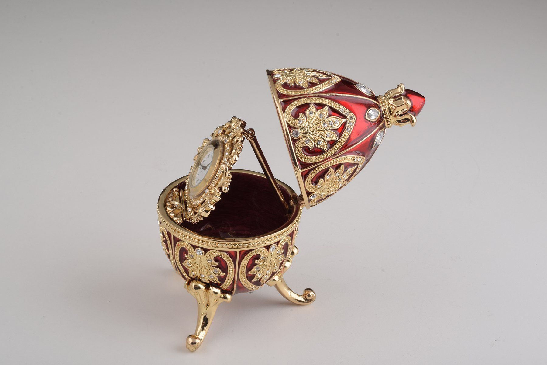 Gold & Red Faberge Egg with Clock  Keren Kopal