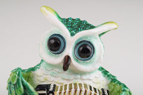 Keren Kopal Green Owl Playing Accordion Trinket Box  84.00