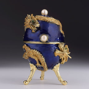 Blue Faberge Egg with Dragon Music Playing Egg Music box Keren Kopal