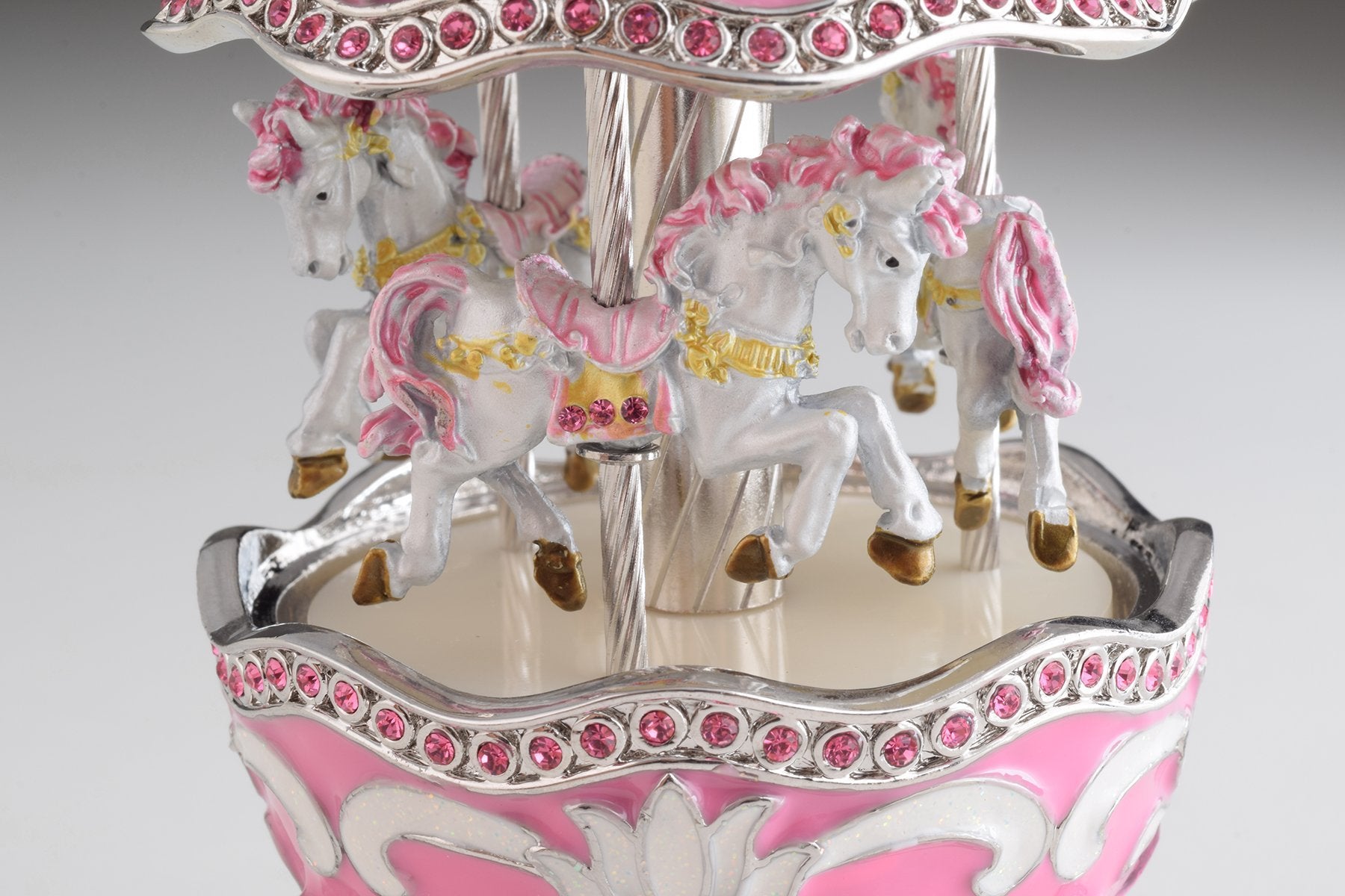 Keren Kopal Pink Musical Carousel Faberge Egg with White Royal Horses  124.00