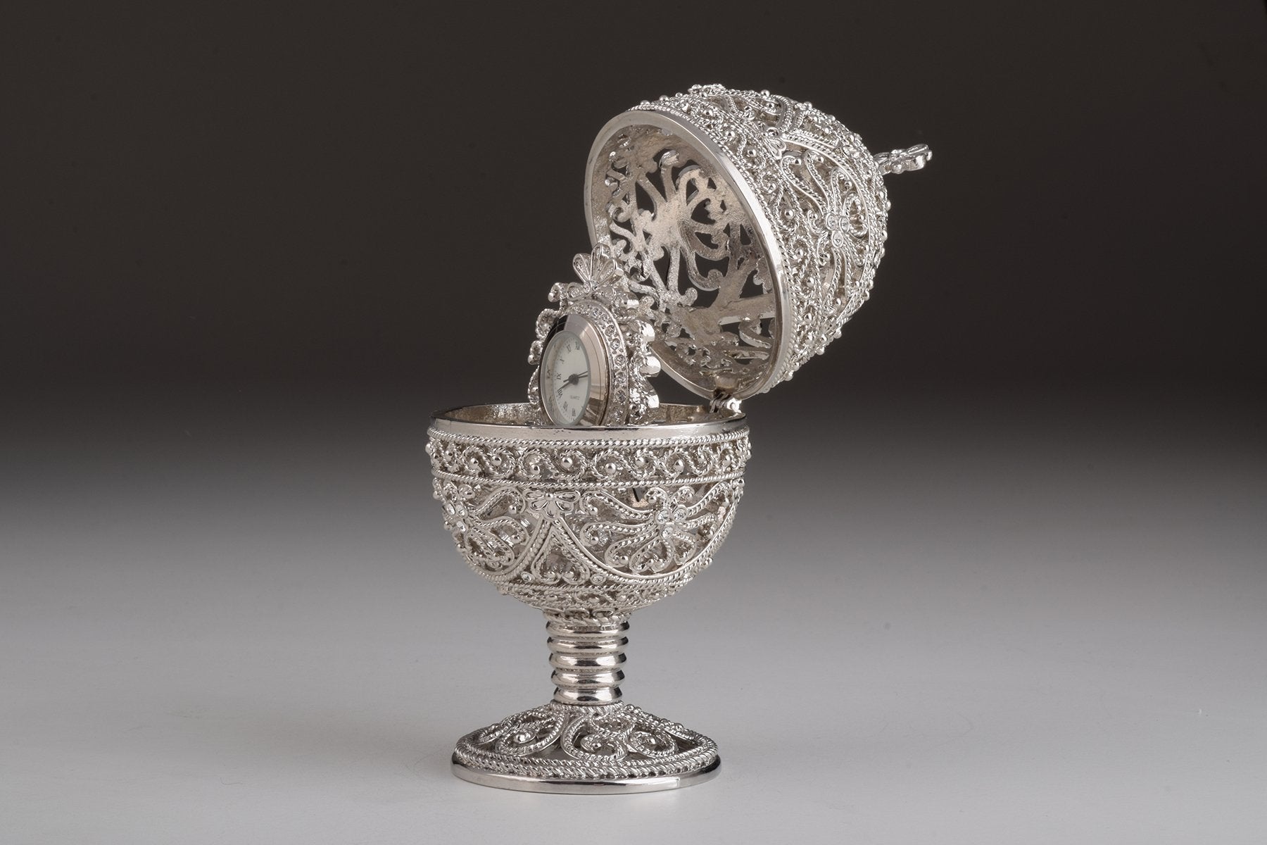 Keren Kopal Silver Faberge Egg with Clock Inside  119.00