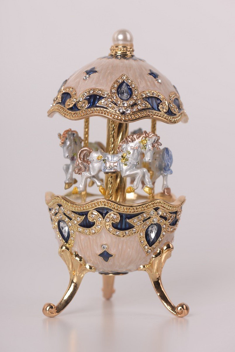 Keren Kopal White Faberge Egg with Horse Carousel  114.00