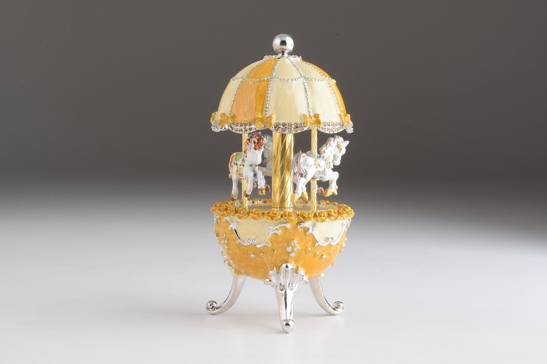 Keren Kopal Yellow Faberge Egg Carousel Wind up Music Box  124.00