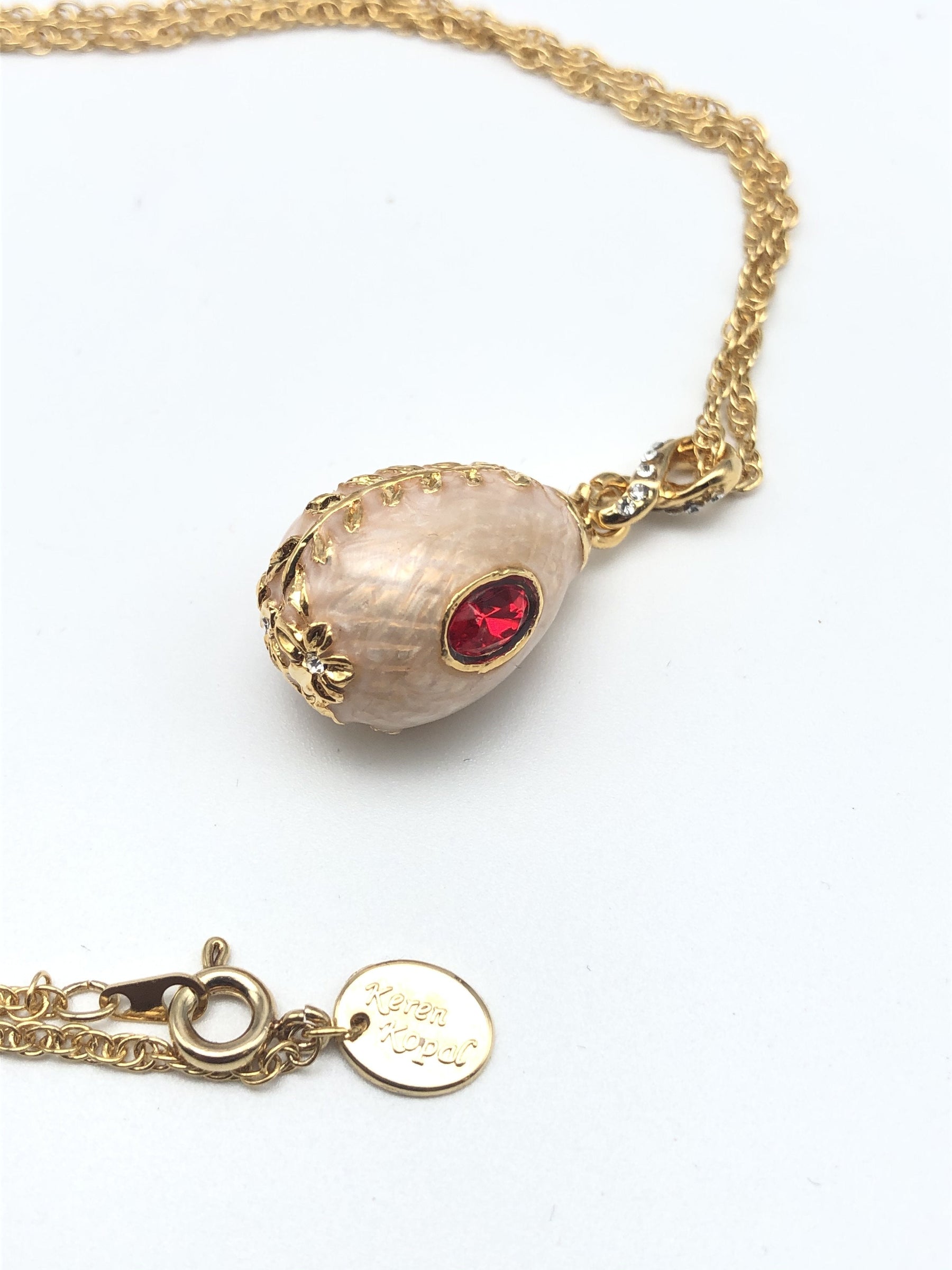 Pink Egg Pendant Gold Necklace jewelry Keren Kopal